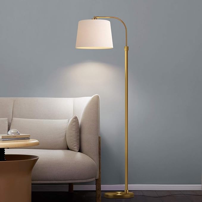 Oneach 62" Gold Floor Lamp for Living Rooms Tall Arc Standing Lamps for Bedrooms Industrial Corner Nursery Girls Kid Vintage Mid-Century Modern Reading Light Office Antique Brass Shade Lantern - LeafyLoom