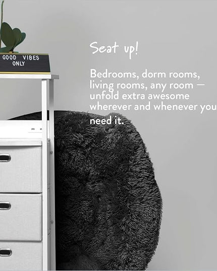 Oversized Mongolian Faux Fur Saucer Chair, Black - LeafyLoom