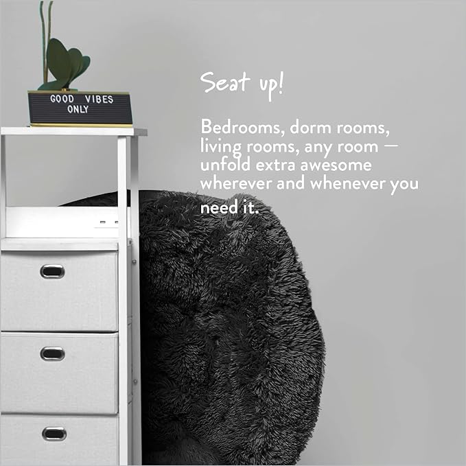 Oversized Mongolian Faux Fur Saucer Chair, Black - LeafyLoom