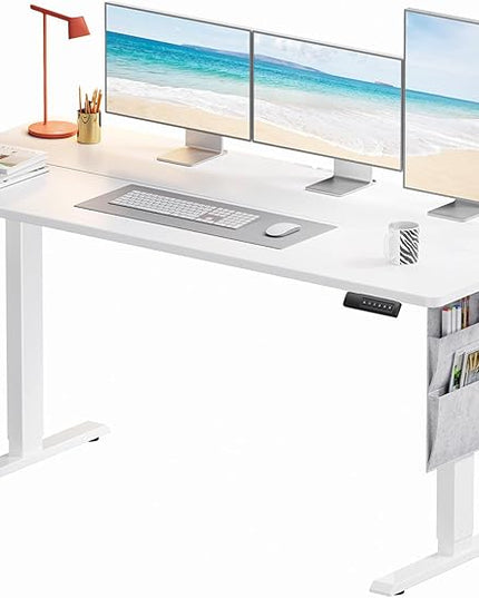 Marsail Standing Desk,Home Office Adjustable Heights Desk,Stand Up Desk,63x24 Inches Desktop Sit Stand Gaming Computer Desk for Study,Writing with 4 Memory Presets,Headphone Hook,Cable Organizer,White - LeafyLoom