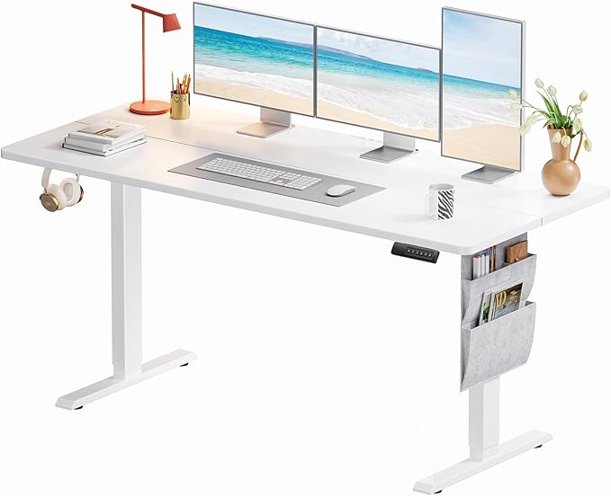 Marsail Standing Desk,Home Office Adjustable Heights Desk,Stand Up Desk,63x24 Inches Desktop Sit Stand Gaming Computer Desk for Study,Writing with 4 Memory Presets,Headphone Hook,Cable Organizer,White - LeafyLoom