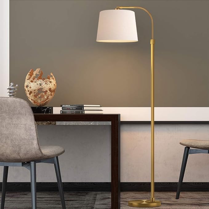 Oneach 62" Gold Floor Lamp for Living Rooms Tall Arc Standing Lamps for Bedrooms Industrial Corner Nursery Girls Kid Vintage Mid-Century Modern Reading Light Office Antique Brass Shade Lantern - LeafyLoom