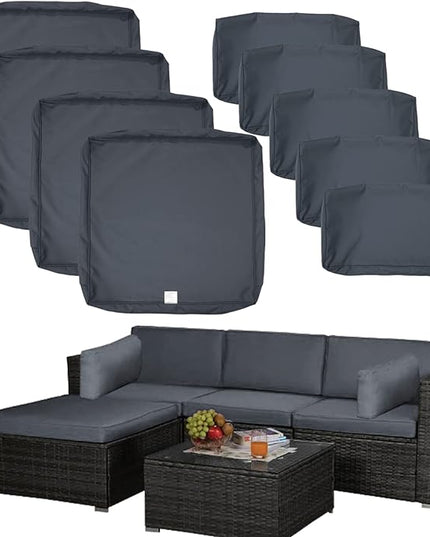 ClawsCover 9Pack Outdoor Seat and Back Cushions Replacement Covers Fit for 5 Pieces 4-Seater Wicker Rattan Patio Conversation Set Sectional Couch Furniture,Dark Gray-Include Covers Only (Large) - LeafyLoom