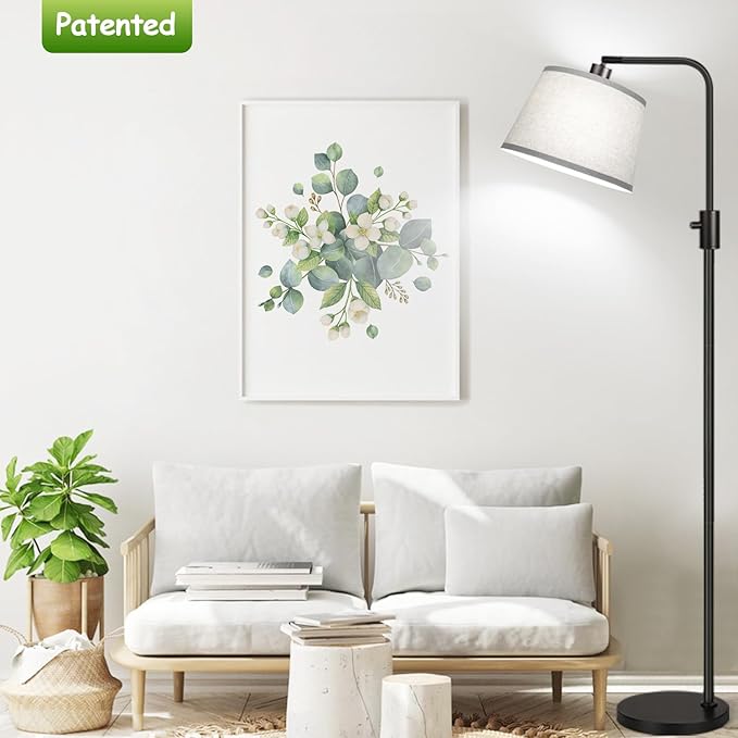 【Upgraded】 Dimmable Floor Lamp, 1000 Lumens LED Edison Bulb Included, Arc Floor Lamps for Living Room Modern Standing Lamp with Gray Shade, Tall Lamps for Living Room Bedroom Office Dining Room - LeafyLoom