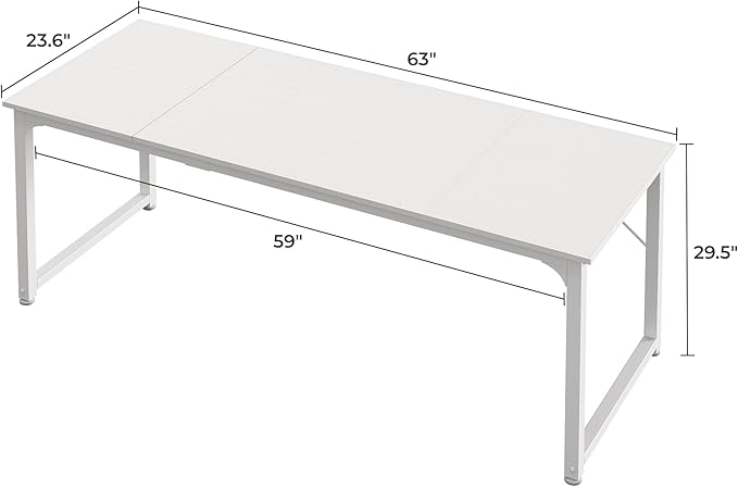 Computer Desk, 63 Inch Office Desk, Gaming Desk with Storage, Writing Desk Work Desk for Home Office, Study, Modern Simple Desk, Large Legroom, Metal Frame, White - LeafyLoom