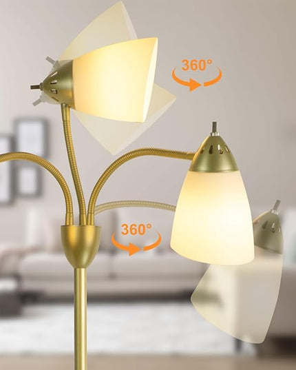 DINGLILIGHTING Floor Lamp Gold for Room: 3-Light Adjustable Flexible Gooseneck Tree Standing Lamp for Bedroom Study Room Office - Modern Multi Head Reading Floor Lights - LeafyLoom