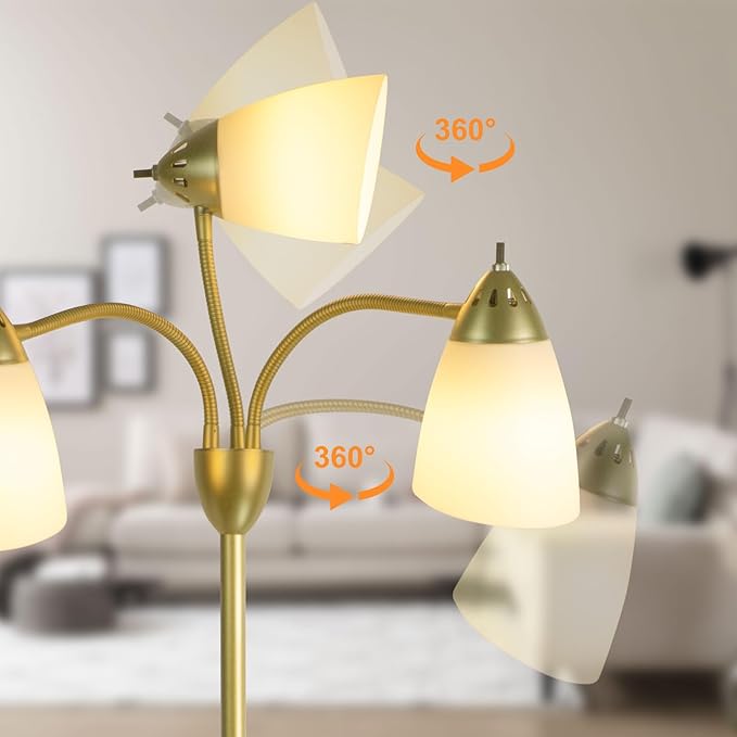 DINGLILIGHTING Floor Lamp Gold for Room: 3-Light Adjustable Flexible Gooseneck Tree Standing Lamp for Bedroom Study Room Office - Modern Multi Head Reading Floor Lights - LeafyLoom