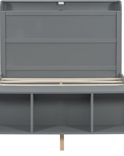 Merax Wood Bed Frame with Cabinets Full Size,Wooden Platform Bed with Storage Headboard,Footboard,Light and USB Ports,Kids Bed Frame Full Size - LeafyLoom