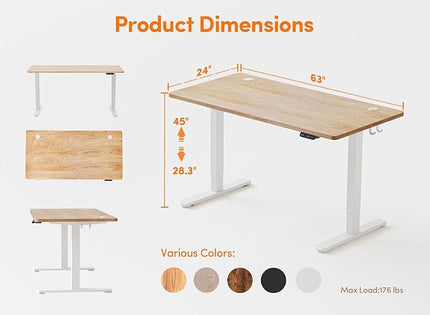BANTI 63'' Standing Desk, Electric Stand up Height Adjustable Home Office Table, Sit Stand Desk with Splice Board, Maple - LeafyLoom