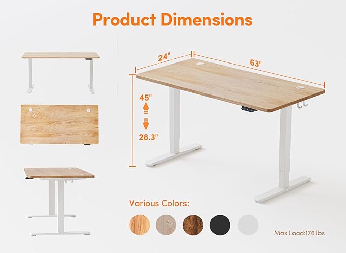 BANTI 63'' Standing Desk, Electric Stand up Height Adjustable Home Office Table, Sit Stand Desk with Splice Board, Maple - LeafyLoom