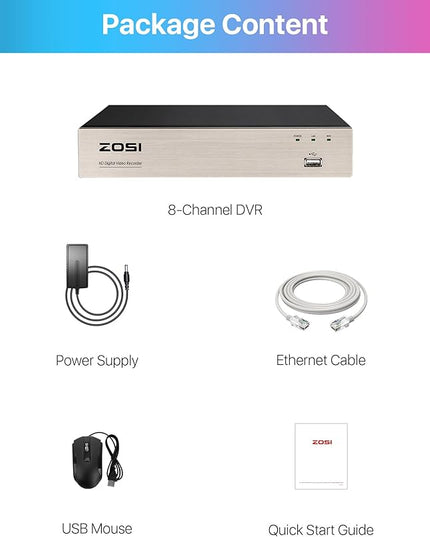 ZOSI 8CH 3K Lite Home Security DVR with 2TB HDD,AI Human/Vehicle Detection,Remote Access,Alert Push,H.265+ Hybrid 4-in-1 Wired Surveillance DVR for HD-TVI, CVI, CVBS, AHD 960H/720P/1080P CCTV Cameras ZOSI