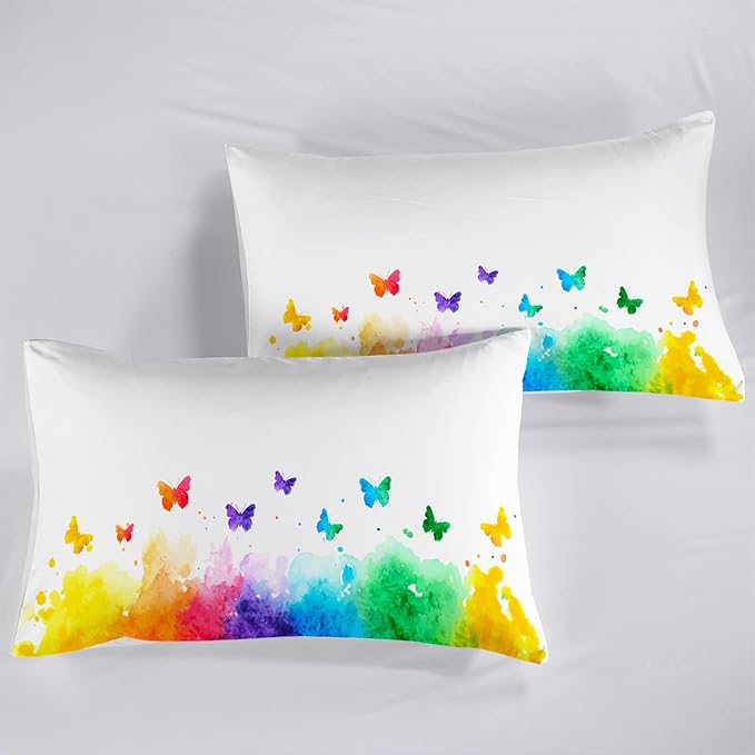 CVHOUSE Butterfly Bedding Set,Butterfly Comforter Queen,Butterfly Comforter Set for Girls Kids Teens,Butterflies Quilt Set with 1 Comforter and 2 Pillow Cases- 3 Piece - LeafyLoom