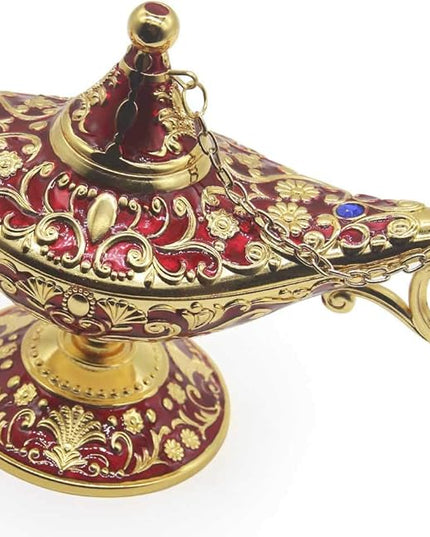 Classic Vintage Collectable Rare Legend Aladdin Magic Genie Costume Lamp Home Table Decoration & Gift, Golden Red - LeafyLoom