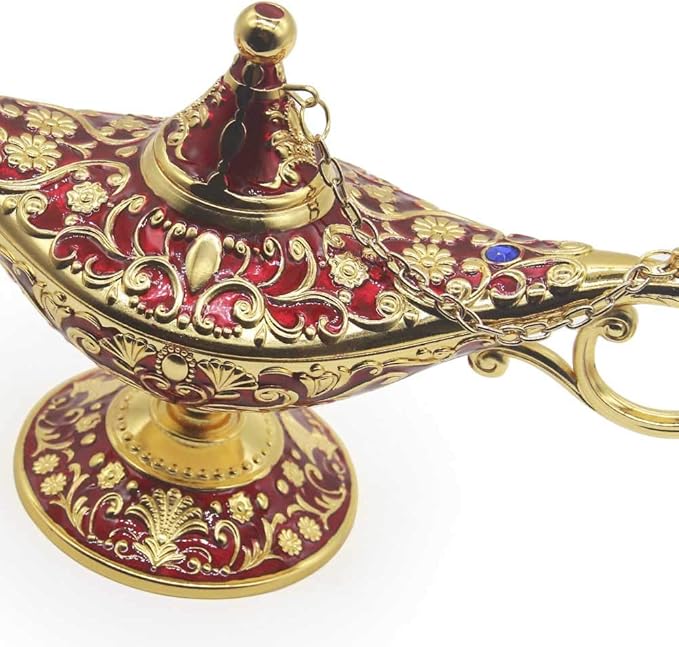 Classic Vintage Collectable Rare Legend Aladdin Magic Genie Costume Lamp Home Table Decoration & Gift, Golden Red - LeafyLoom
