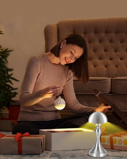 Portable LED Table Lamp, 3-Levels Brightness Metal Desk Lamp, 3 Color Touch Control Rechargeable Lamp, Night Light, Bedside Lamp,Dining Room Lamp (Silver) - LeafyLoom