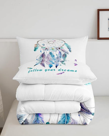Dreamcatcher Comforter Set Boho Dream Catcher Bedding Set for Kids Boys Girls Teens Decor Indian Hippie Feather Print Comforter Native American Duvet Set 3Pcs King Size - LeafyLoom