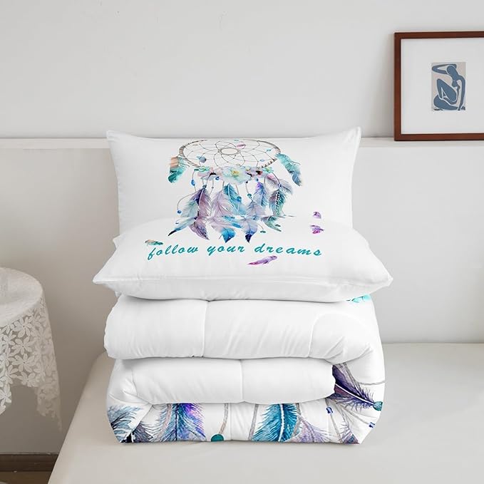 Dreamcatcher Comforter Set Boho Dream Catcher Bedding Set for Kids Boys Girls Teens Decor Indian Hippie Feather Print Comforter Native American Duvet Set 3Pcs King Size - LeafyLoom