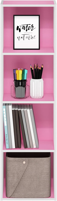 Furinno Luder Bookcase / Book / Storage, 4-Tier Cube, Pink/White - LeafyLoom