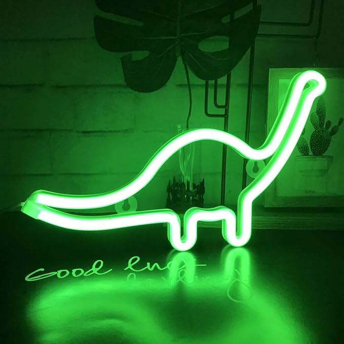 QiaoFei Dino Neon Light Sign, Dinosaur Decor Lamp Wall Art Sign for Kids Gift Battery or USB Operated Table LED Night Lights for Girls Bedroom,Living Room,Christmas,Party,Home Accessories - LeafyLoom