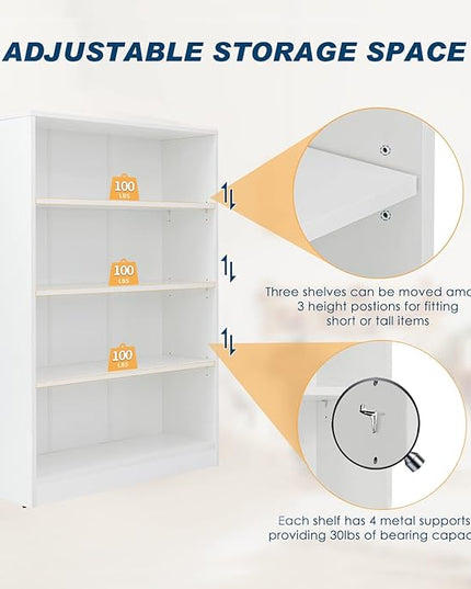 Farini White Bookshelf for Bedroom 4 Shelf Office Bookcase 48 Inches Tall Modern Wood Bookshelf for Living Room 4 Tier Wide Manga Bookshelf Library Bookcase - LeafyLoom