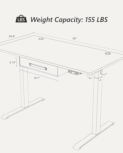 BANTI Electric Standing Desk with Drawer, Adjustable Height Sit Stand Up Desk, Home Office Desk Computer Workstation, 63x24 Inches, Ligh Vintage Brown - LeafyLoom