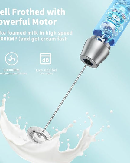 Maestri House Rechargeable Milk Frother with Stand, Handheld Electric Foam Maker Waterproof Detachable Stainless Steel Whisk Drink Mixer Foamer for Lattes, Cappuccino - LeafyLoom