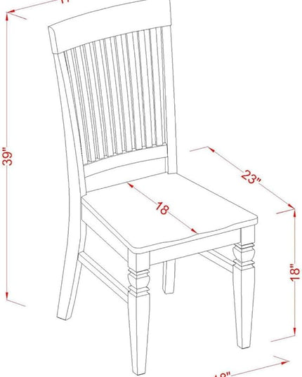 East West Furniture Weston Dining Slat Back Wood Seat Kitchen Chairs, Set of 2, WEC-BLK-W - LeafyLoom