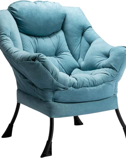 HollyHOME Fabric Large Lazy Chair, Accent Reading Chair, Cozy Lounge Chair with Armrest, Leisure Sofa Chair for Living Room, Bedroom, Dorm, Blue - LeafyLoom