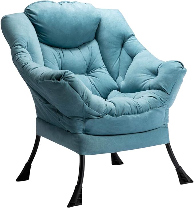 HollyHOME Fabric Large Lazy Chair, Accent Reading Chair, Cozy Lounge Chair with Armrest, Leisure Sofa Chair for Living Room, Bedroom, Dorm, Blue - LeafyLoom
