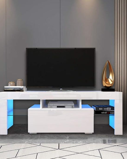 TV Stand Base, Entertainment Center Cabinet with LED Light Media Console for Living Room, Bedroom, 51 Inch, White - LeafyLoom