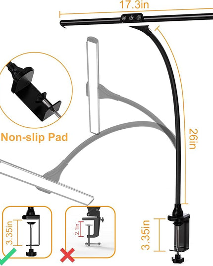 Desk Lamps for Home Office, Architect Desk Lamp with Clamp, LED Desktop Lamp Dimmable, Bright Office Lighting, 9W Modern Desk Lamp Led (Black) - LeafyLoom
