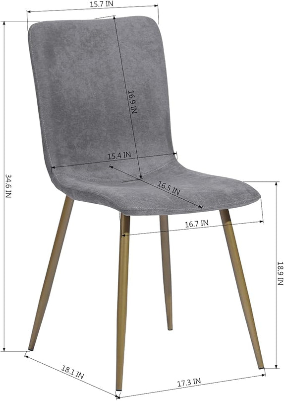 FurnitureR Dining Chairs Set of 4, Upholstered Terry Fabric Accent Side Chair Armless Mid-Back with Metal Legs for Living Room Kitchen Dining Room, Dark Grey - LeafyLoom
