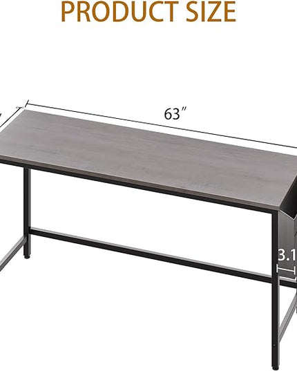 Shintenchi 63 inch Computer Desk with Storage Bag, Study Workstation Modern Simple Design for Home Office, Student Writing Desk, Office Working Desk, Gray - LeafyLoom