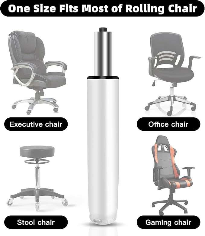 Office Chair Cylinder Replacement,Heavy Duty Gas Lift Cylinder for Office Desk Chairs/Gaming Chair,Gas Lift Hydraulic/Pneumatic Piston, Universal Size (Premium White) - LeafyLoom