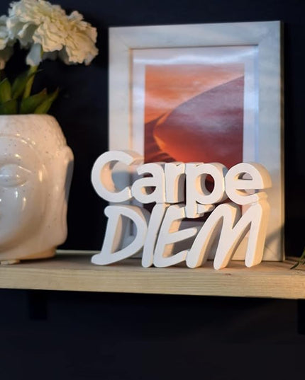 Carpe Diem White Showpiece Home Decor Items Living Room Decoration Items Center Table Décor Book Shelf Décor Birthday Gift Items (7 X 4.49 inch) Engineered Wood - LeafyLoom