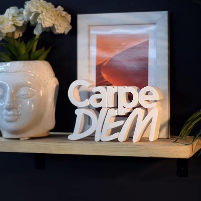 Carpe Diem White Showpiece Home Decor Items Living Room Decoration Items Center Table Décor Book Shelf Décor Birthday Gift Items (7 X 4.49 inch) Engineered Wood - LeafyLoom