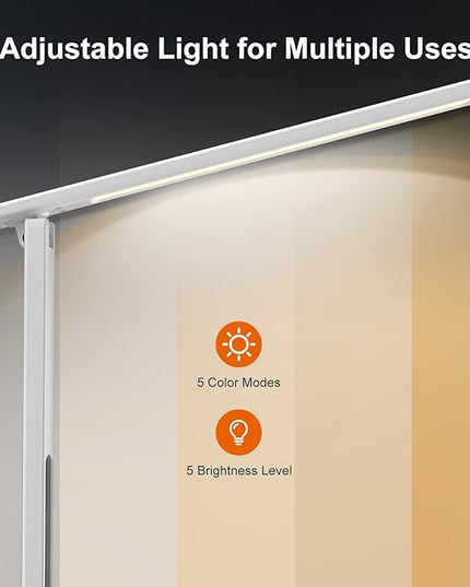 poukaran Desk Lamp, LED Desk Lamp with Wireless Charger, USB Charging Port, Table Lamp with Night Light, Desk Lights with Clock, Alarm, Date and Temperature, White - LeafyLoom