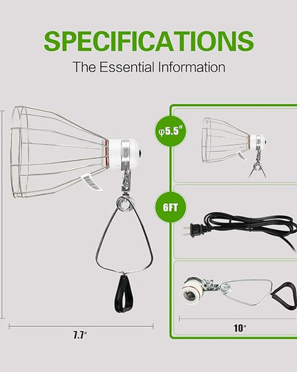 Simple Deluxe Clamp Lamp Light with Steel Cage Wire Grillup to 250W E26 Socket (No Bulb Included), 6' Cord, 2 Pack - LeafyLoom
