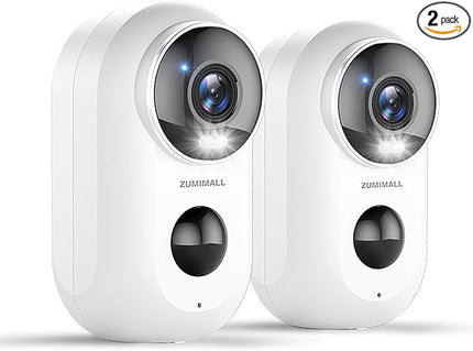ZUMIMALL Security Cameras Wireless Outdoor, 2 Packs, 2K Cameras for Home Security, Outdoor/Indoor Camera Battery Powered, 2.4G WiFi, Magnetic Mount,3MP Color Night Vision/Siren/PIR/AI/Cloud/Alexa ZUMIMALL