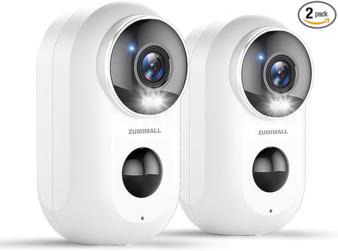 ZUMIMALL Security Cameras Wireless Outdoor, 2 Packs, 2K Cameras for Home Security, Outdoor/Indoor Camera Battery Powered, 2.4G WiFi, Magnetic Mount,3MP Color Night Vision/Siren/PIR/AI/Cloud/Alexa ZUMIMALL