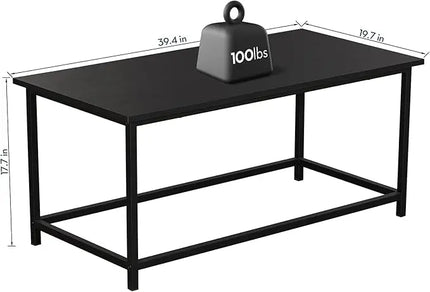 SAYGOER Black Coffee Table Simple Modern Rectangular Center Table Open Space Minimalist for Living Room Home Office Industrial Cocktail Tables, Easy Assembly, 39.37 x 19.69 x 17.72 - LeafyLoom