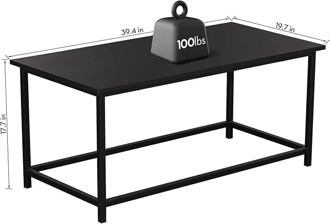 SAYGOER Black Coffee Table Simple Modern Rectangular Center Table Open Space Minimalist for Living Room Home Office Industrial Cocktail Tables, Easy Assembly, 39.37 x 19.69 x 17.72 - LeafyLoom