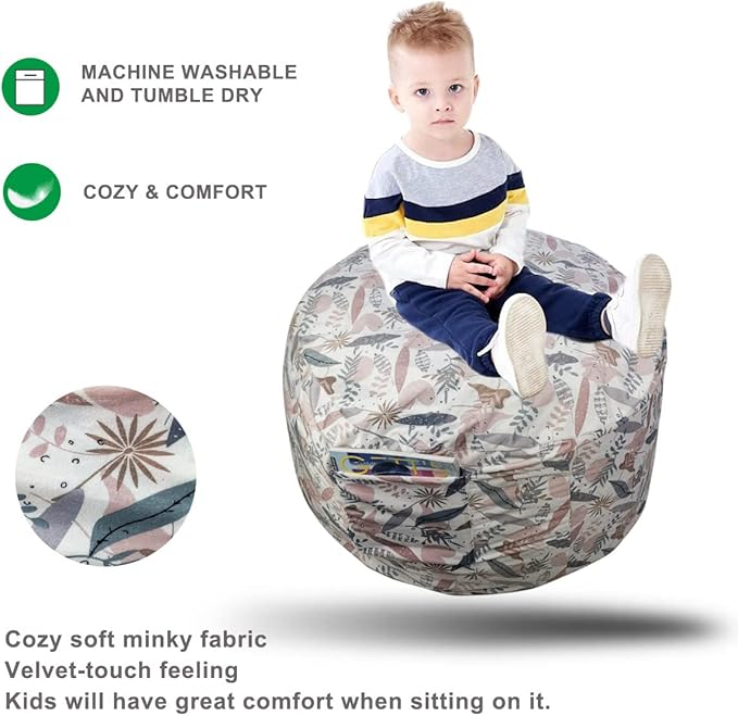 Bean Bag Chair COVER -(NO BEANS) for kids Teens, zipper opening, soft velvet, X-Large (34" leaves) - LeafyLoom