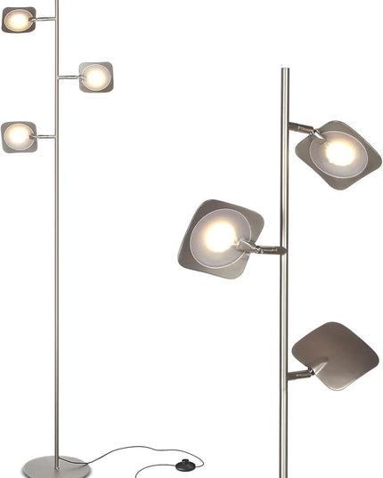 Brightech Tree Floor Lamp for Living Rooms & Offices, Dimmable Standing Lamp for Bedroom Reading, LED Spotlight Floor Lamp, Tall Lamp with Adjustable Panels for Minimal Space Use - Satin Nickel - LeafyLoom