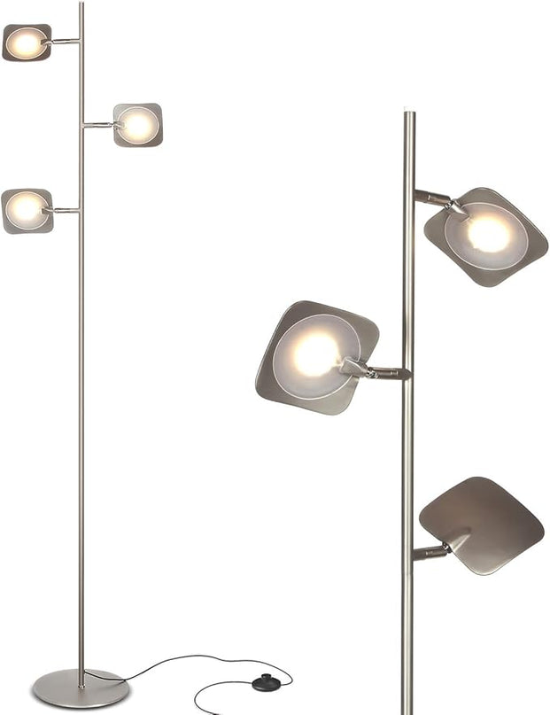 Brightech Tree Floor Lamp for Living Rooms & Offices, Dimmable Standing Lamp for Bedroom Reading, LED Spotlight Floor Lamp, Tall Lamp with Adjustable Panels for Minimal Space Use - Satin Nickel - LeafyLoom