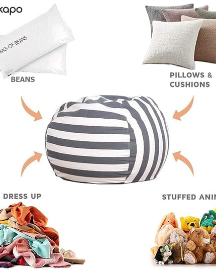 Wekapo Stuffed Animal Storage Bean Bag Chair Cover for Kids | Stuffable Zipper Beanbag for Organizing Children Plush Toys Large Premium Cotton Canvas (Gray, XX-Large) - LeafyLoom