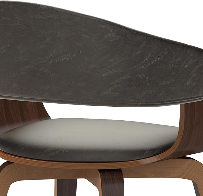 SIMPLIHOME Lowell 17 Inch Mid Century Modern Bentwood Dining Chair in Distressed Brown Vegan Faux Leather, for The Dining Room - LeafyLoom