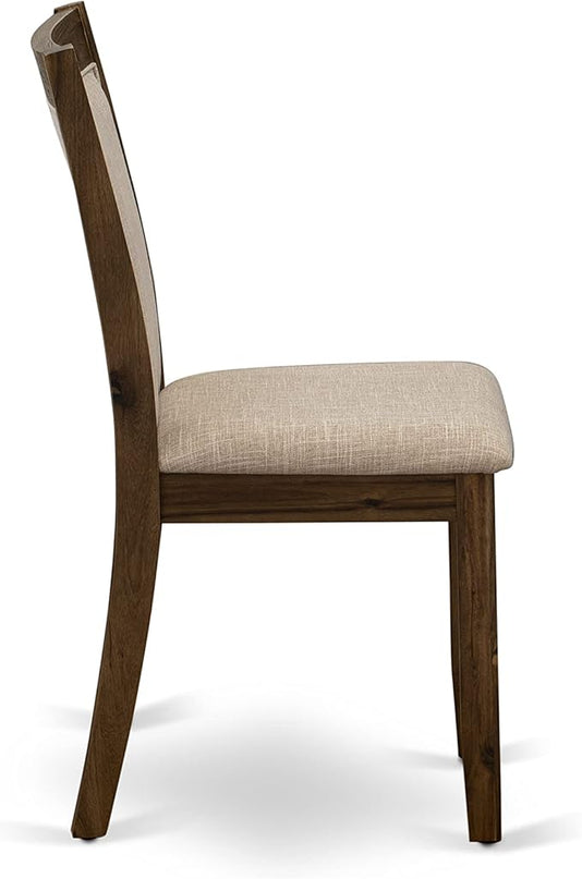 East West Furniture Dublin 5 Piece Kitchen Set for 4 Includes a Round Room Table with Dropleaf and 4 Light Tan Linen Fabric Parsons Dining Chairs, 42x42 Inch, Natural Walnut - LeafyLoom