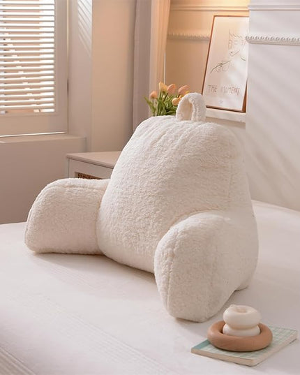 Aimuan Reading Pillow Bed Rest Wedge Large Adult Backrest Pillow with Arms Back Support for Sitting Up in Bed Cushion Incline Rest Sleeping Snoring Pillow,Sherpa Ivory Standard - LeafyLoom