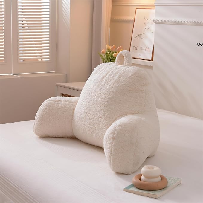 Aimuan Reading Pillow Bed Rest Wedge Large Adult Backrest Pillow with Arms Back Support for Sitting Up in Bed Cushion Incline Rest Sleeping Snoring Pillow,Sherpa Ivory Standard - LeafyLoom